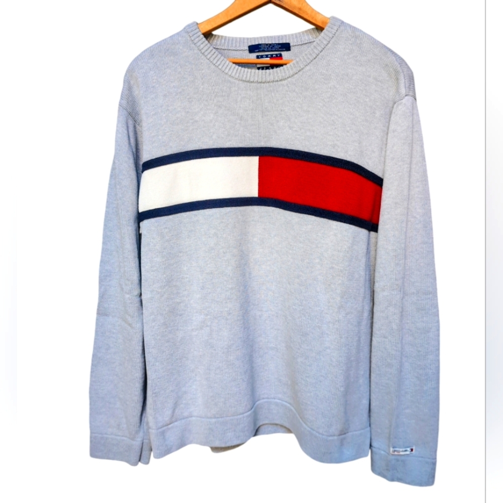 Vintage 90's Tommy Hilfiger Logo Cotton Preppy Americana Sweater Mens Size LARGE